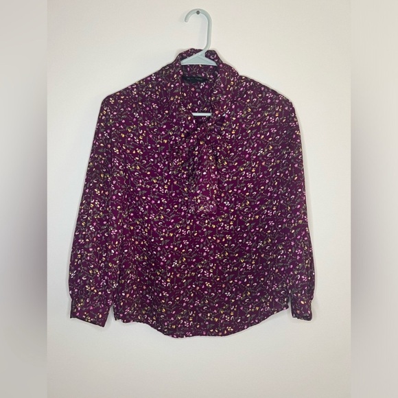 Banana Republic Tops - Banana Republic - Tie-Neck Blouse in Berry Wine - Size XS